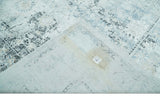 Ivory And Blue Vintage Design Modern Abstract Art Silk Area Rug