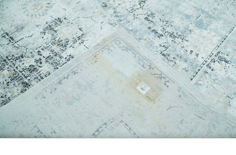 Ivory And Blue Vintage Design Modern Abstract Art Silk Area Rug