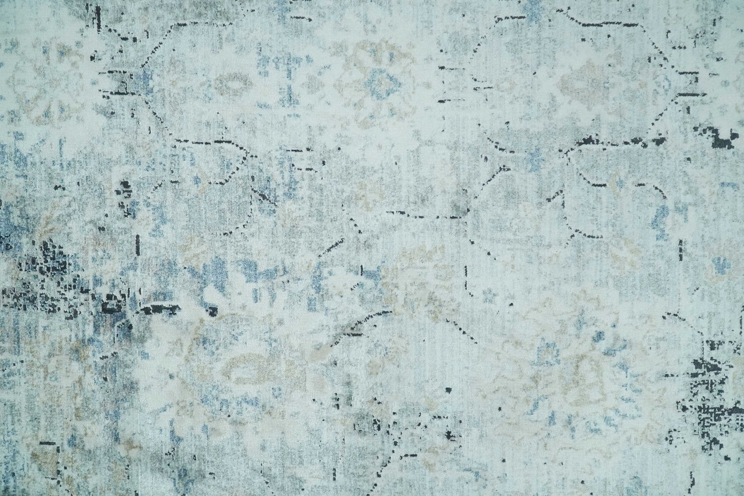Ivory And Blue Vintage Design Modern Abstract Art Silk Area Rug