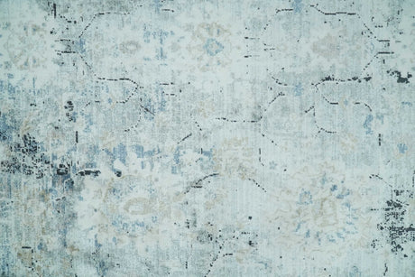Ivory And Blue Vintage Design Modern Abstract Art Silk Area Rug