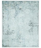 Ivory And Blue Vintage Design Modern Abstract Art Silk Area Rug