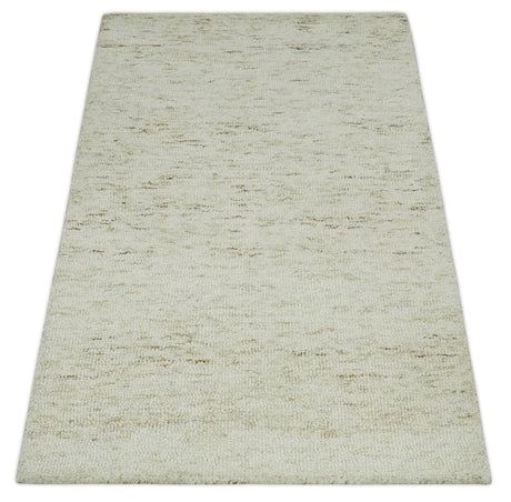 Ivory and Brown Abstract Hand Tufted Multi Size Natural Wool Area Rug