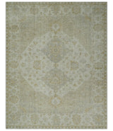 Ivory and Brown distressed finished Traditional Floral Low Pile Multi Size wool Area Rug