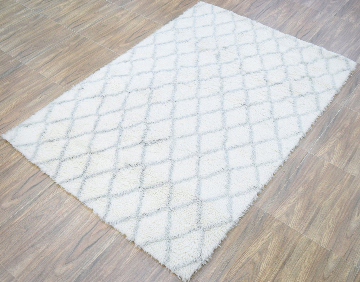 Ivory and Charcoal Modern Style Handmade Wool Area Rug