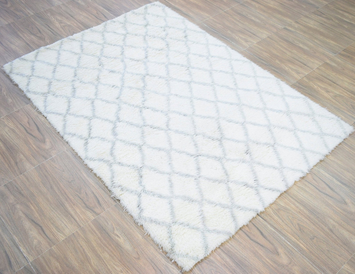 Ivory and Charcoal Modern Style Handmade Wool Area Rug