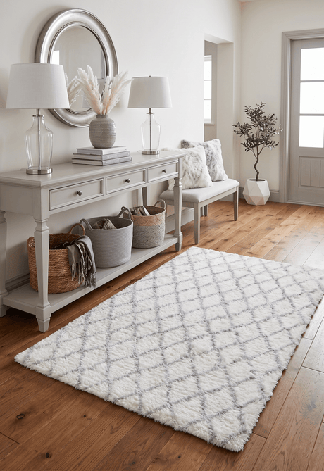 Ivory and Charcoal Modern Style Handmade Wool Area Rug