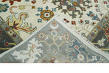 Ivory and Gray Floral Oushak Hand Knotted Custom Made Wool Area Rug
