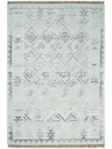 Ivory and Gray Modern Geometrical Hand Woven Wool Rug