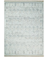 Ivory and Gray Modern Geometrical Hand Woven Wool Rug