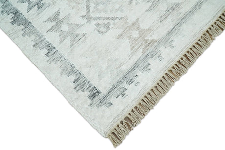 Ivory and Gray Modern Geometrical Hand Woven Wool Rug