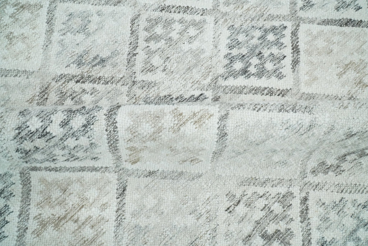Ivory and Gray Modern Geometrical Hand Woven Wool Rug