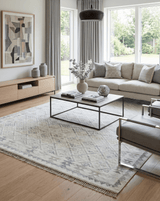 Ivory and Gray Modern Geometrical Hand Woven Wool Rug