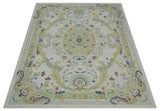 Ivory and Green Custom Made French Design Aubusson Hand Tufted Wool Area Rug