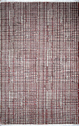 Ivory and Maroon Modern Style Hand Knotted 2x3 Wool Area Rug