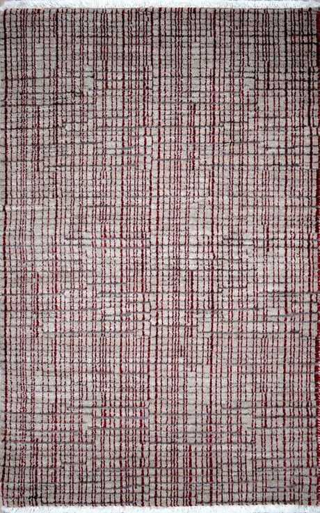 Ivory and Maroon Modern Style Hand Knotted 2x3 Wool Area Rug