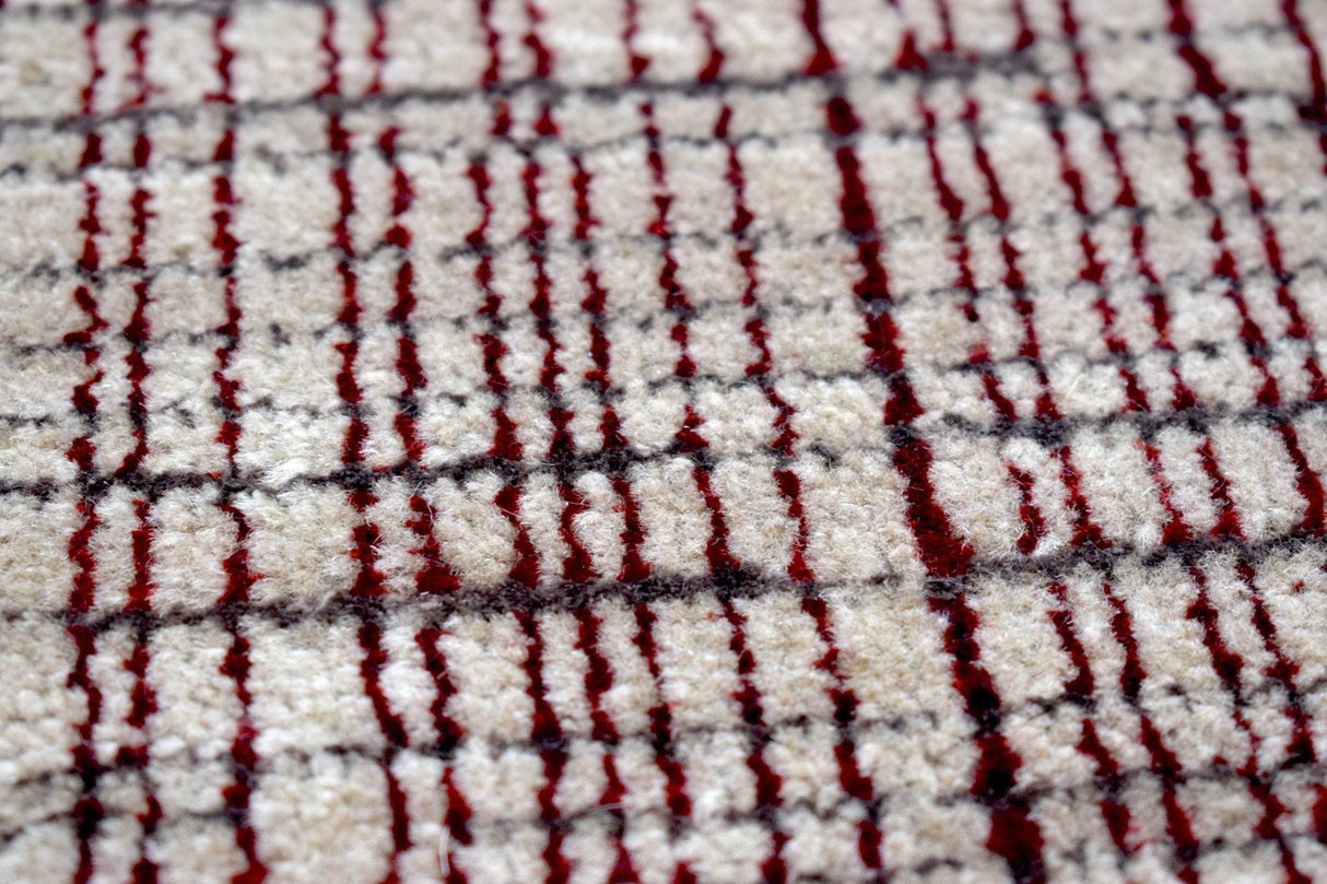 Ivory and Maroon Modern Style Hand Knotted 2x3 Wool Area Rug