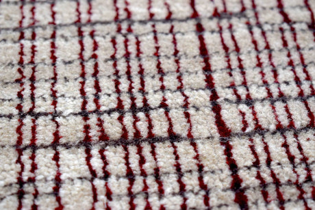 Ivory and Maroon Modern Style Hand Knotted 2x3 Wool Area Rug