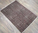 Ivory and Maroon Modern Style Hand Knotted 2x3 Wool Area Rug