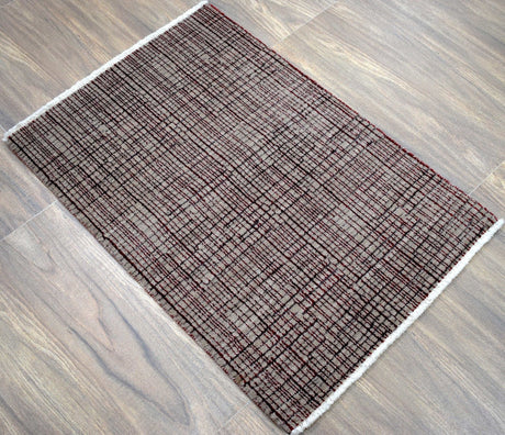 Ivory and Maroon Modern Style Hand Knotted 2x3 Wool Area Rug