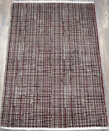 Ivory and Maroon Modern Style Hand Knotted 2x3 Wool Area Rug