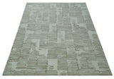 Ivory and Olive Modern Stripes Design Hand Tufted 8x10 wool Area Rug, Kids, Living Room and Bedroom Rug