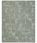 Ivory and Olive Modern Stripes Design Hand Tufted 8x10 wool Area Rug, Kids, Living Room and Bedroom Rug