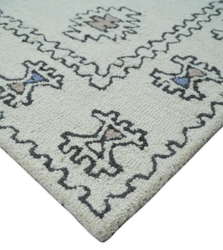 Ivory and Peach Persian Style Tribal Hand Tufted Wool Area Rug