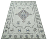 Ivory and Peach Persian Style Tribal Hand Tufted Wool Area Rug