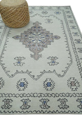 Ivory and Peach Persian Style Tribal Hand Tufted Wool Area Rug