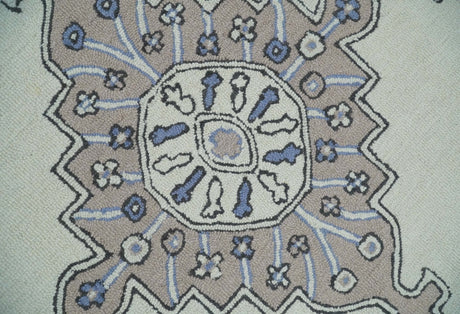 Ivory and Peach Persian Style Tribal Hand Tufted Wool Area Rug