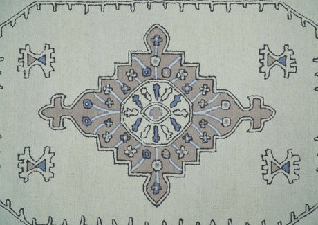 Ivory and Peach Persian Style Tribal Hand Tufted Wool Area Rug