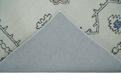 Ivory and Peach Persian Style Tribal Hand Tufted Wool Area Rug