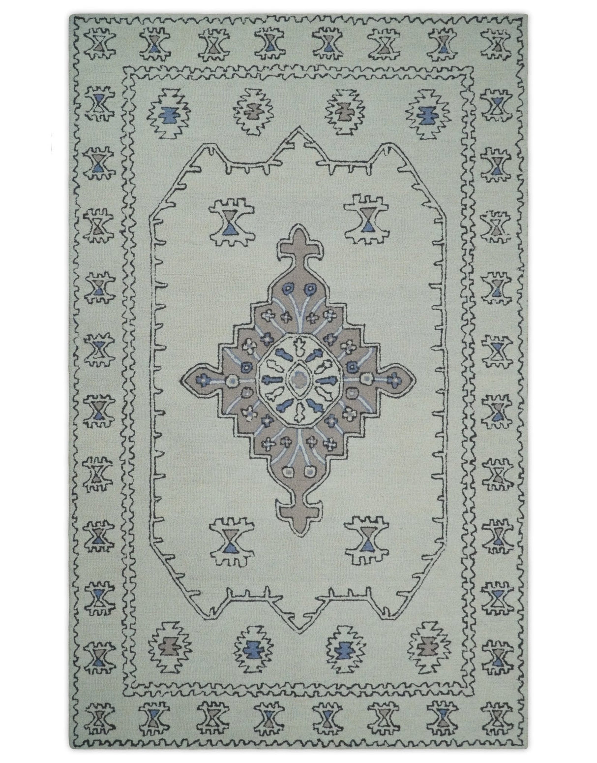 Ivory and Peach Persian Style Tribal Hand Tufted Wool Area Rug