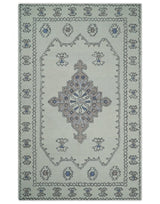 Ivory and Peach Persian Style Tribal Hand Tufted Wool Area Rug