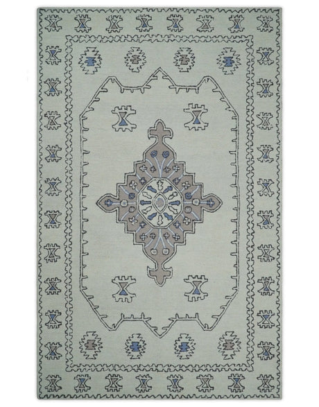 Ivory and Peach Persian Style Tribal Hand Tufted Wool Area Rug