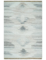 Ivory and Silver fine Wool and Viscose Kilim Rug
