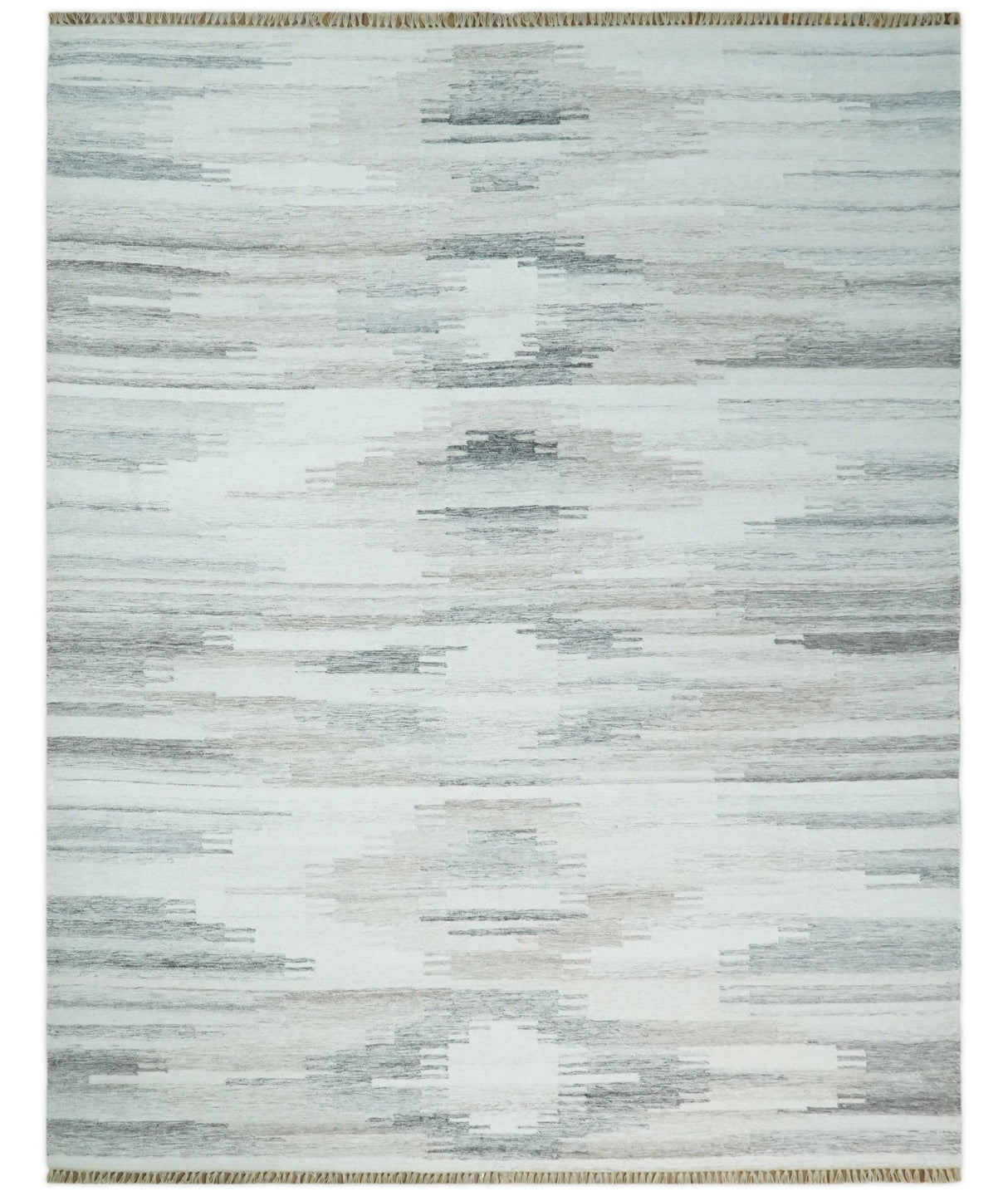 Ivory and Silver fine Wool and Viscose Kilim Rug