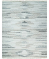 Ivory and Silver fine Wool and Viscose Kilim Rug