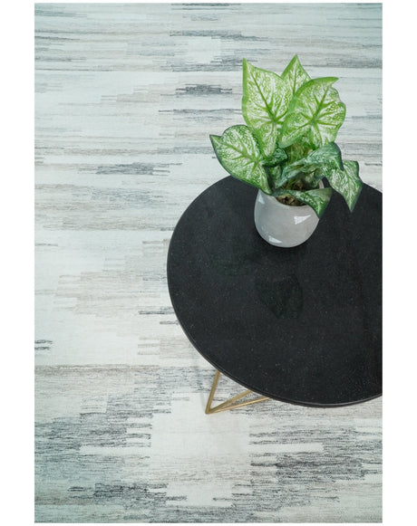 Ivory and Silver fine Wool and Viscose Kilim Rug
