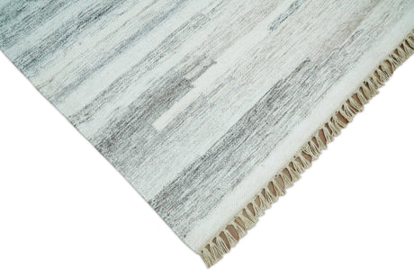 Ivory and Silver fine Wool and Viscose Kilim Rug
