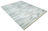 Ivory and Silver fine Wool and Viscose Kilim Rug