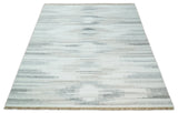 Ivory and Silver fine Wool and Viscose Kilim Rug