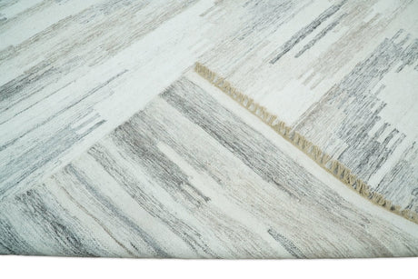 Ivory and Silver fine Wool and Viscose Kilim Rug