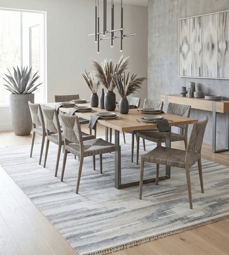 Ivory and Silver fine Wool and Viscose Kilim Rug
