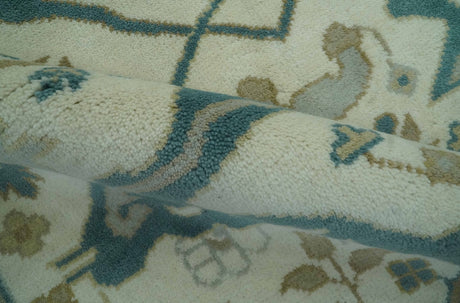Ivory and Teal Hand Knotted Traditional Oriental Oushak Multi size wool area rug