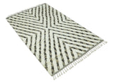 Ivory, Beige and Charcoal Modern Stripes Plush Pile Moroccan Style Hand knotted 5x8 wool Area Rug