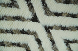 Ivory, Beige and Charcoal Modern Stripes Plush Pile Moroccan Style Hand knotted 5x8 wool Area Rug