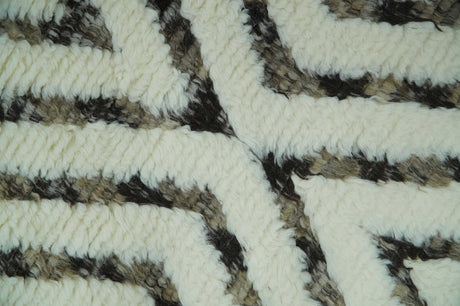 Ivory, Beige and Charcoal Modern Stripes Plush Pile Moroccan Style Hand knotted 5x8 wool Area Rug