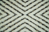 Ivory, Beige and Charcoal Modern Stripes Plush Pile Moroccan Style Hand knotted 5x8 wool Area Rug