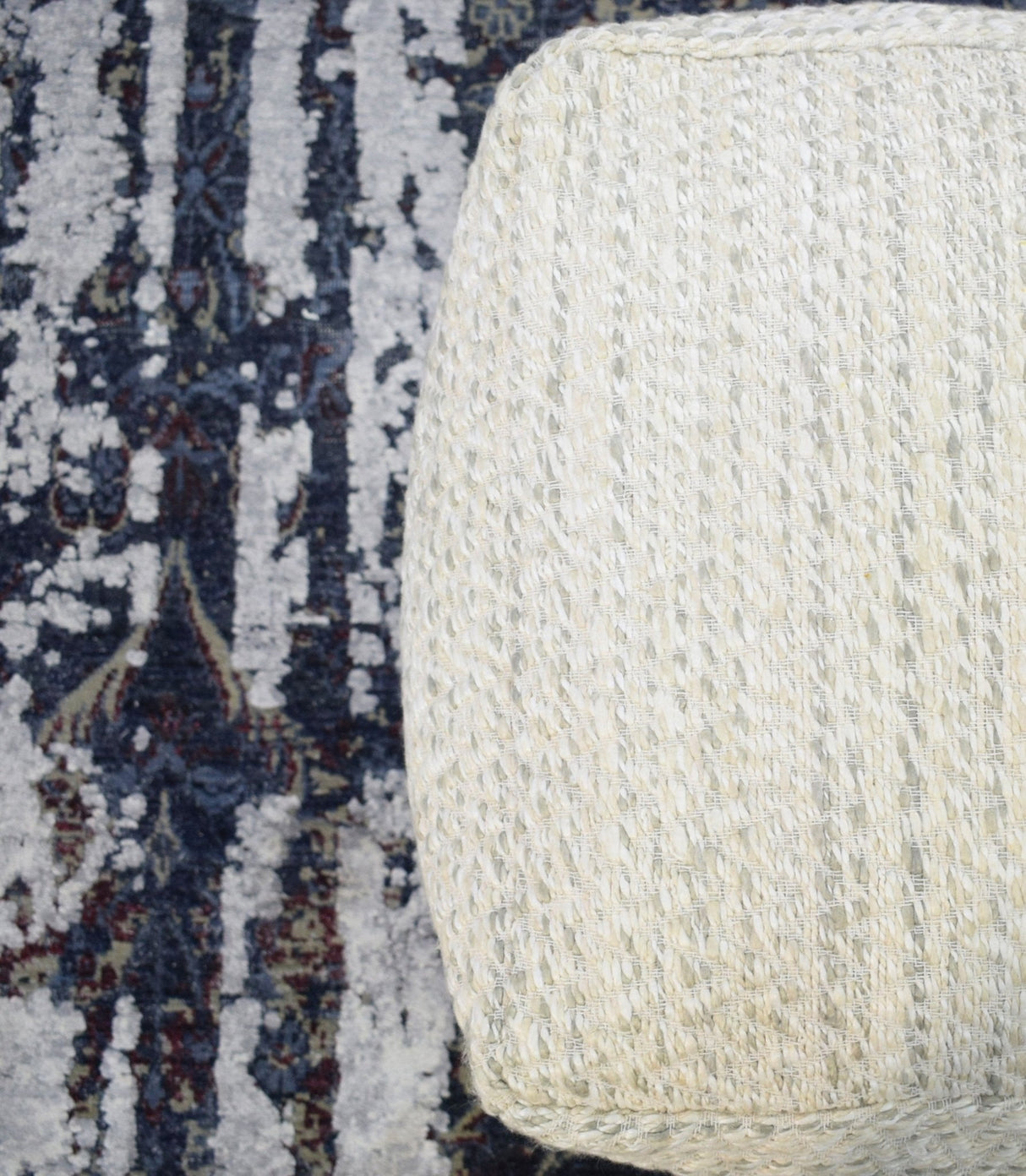 Ivory, Beige and Gray Modern Chevron Handwoven Beige Pouf Ottoman Made with Viscose, Contemporary Chevron Design, Footstool, Couch, Side table | TRD110-Pouf-Parc Decor